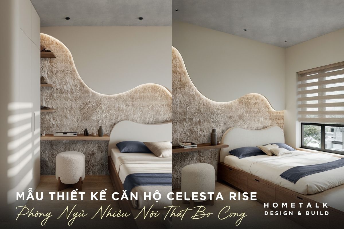 Mẫu thiết kế nội thất căn hộ Celesta Rise đẹp, gọn gàng và dễ ứng dụng 56 phong ngu su dung mang dau giuong uon cong lam diem nhan ket hop be mat tuong son hieu ung