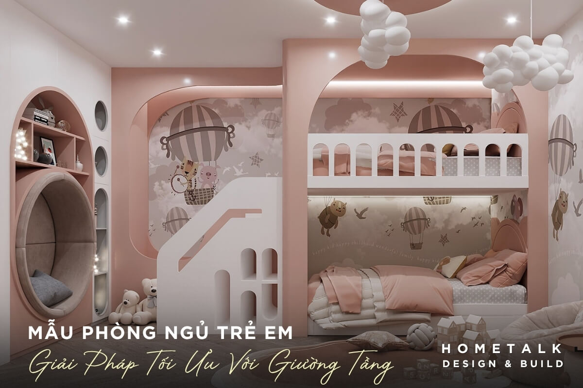 Phòng ngủ trẻ em với thiết kế giường tầng thông minh Phong ngu tre em voi thiet ke giuong tang thong minh va ban hoc go cong nghiep la giai phap toi uu