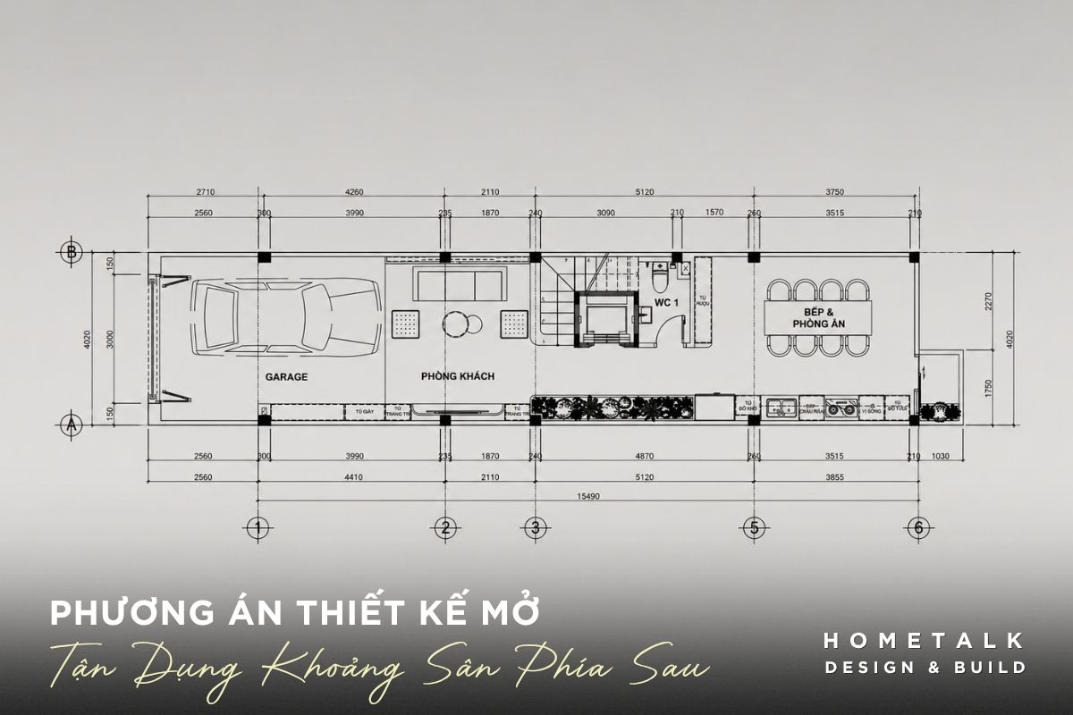 Cải tạo nhà phố TP.HCM theo hiện trạng: Thiết kế và thi công phù hợp 9 phuong an thiet ke mo tan dung khoang sang phia sau va lam thoang khu vuc cau thang