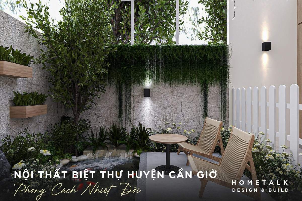 san vuon mang phong cach nhiet doi, tap trung vao su tuoi mat, gan gui voi thien nhien va su thu gian tao nen mot khong gian nghi ngoi ly tuong