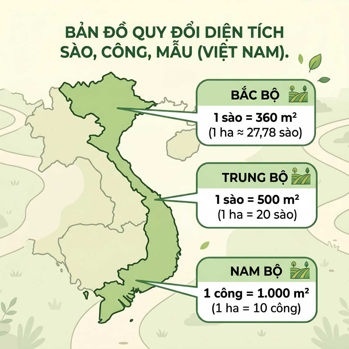 1 ha bằng bao nhiêu m²? Cách quy đổi ha sang m2, sào, mẫu 9 so-sanh-dien-tich-sao-cong-mau-3-mien-bac-trung-nam