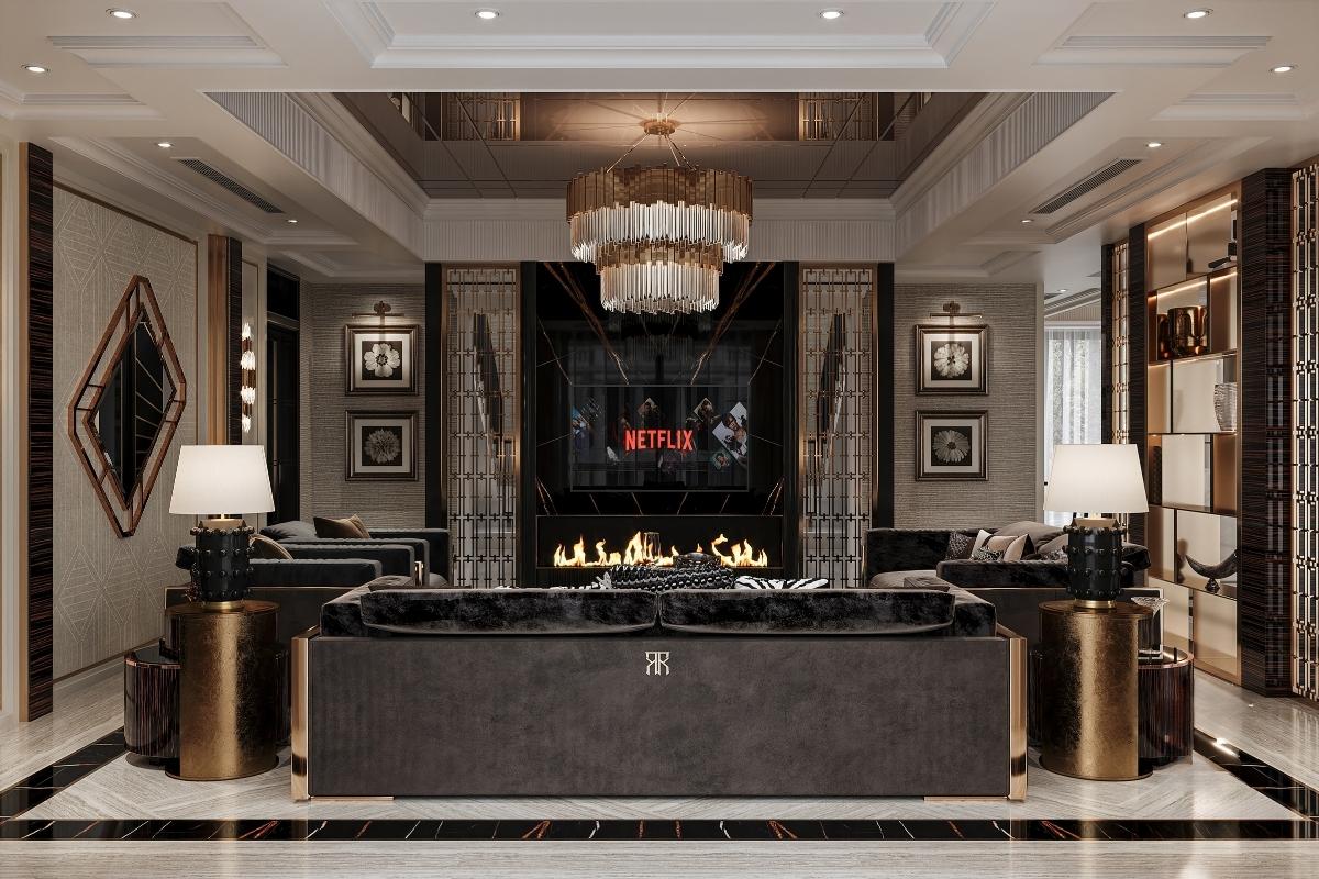 Sofa da, nhung trầm ấm tạo cảm giác sang trọng cho phòng khách biệt thự Modern Luxury sofa da, nhung tram am tao cam giac sang trong cho phong khach biet thu modern luxury