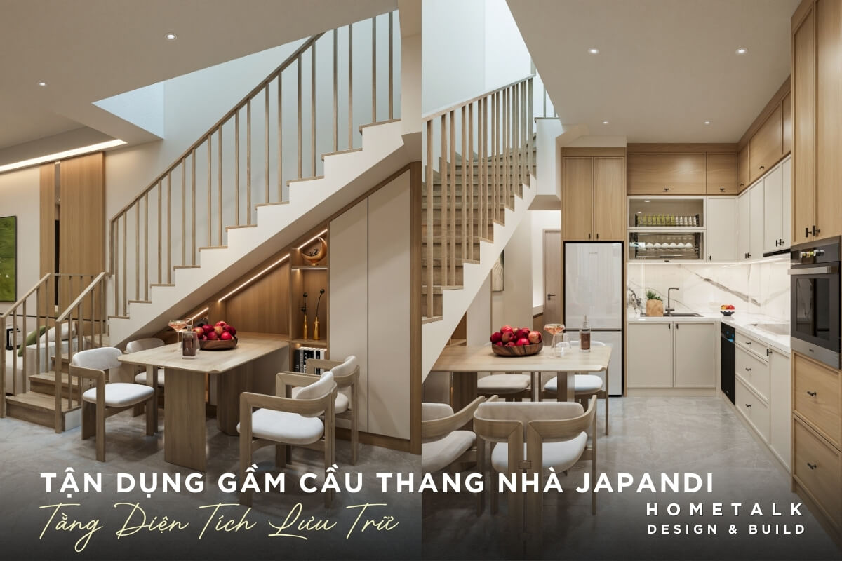 Mẫu nhà phố Japandi đẹp 7 gam cau thang la kho luu tru vang cua nha pho japandi