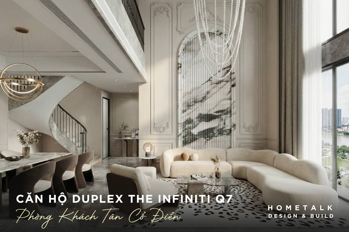 tao diem nhan khu vuc khach bep can ho duplex the infiniti voi da marble va den chum pha le