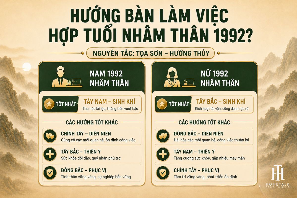 Tây Nam và Tây Bắc là 2 hướng đặt bàn làm việc tốt nhất dành cho nam, nữ gia chủ sinh năm 1992 Nhâm Thân tay nam va tay bac la 2 huong dat ban lam viec tot nhat danh cho nam nu gia chu sinh nam 1992 nham than