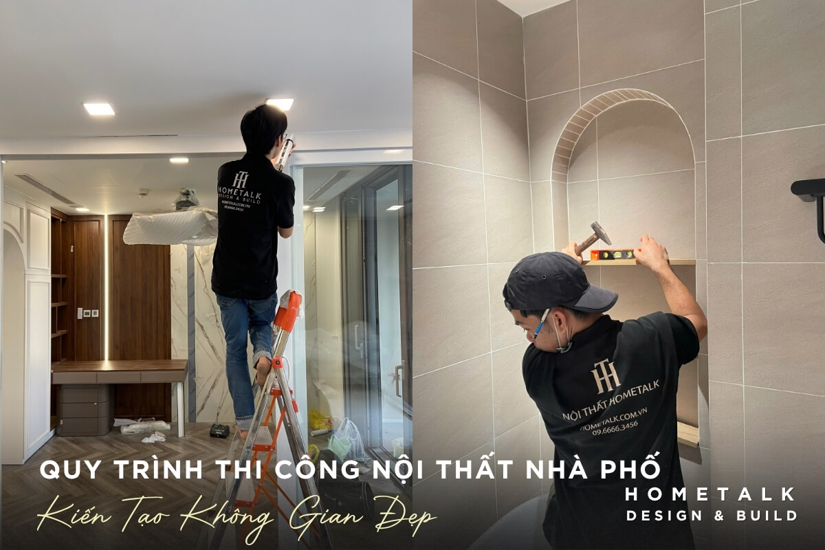 Thi cong co giam sat chat che dam bao thi cong noi that nha pho Binh Thanh dat chuan ky thuat