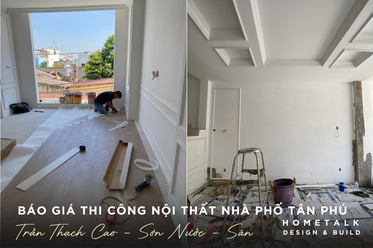 Hang muc thi cong hoan thien son nuoc va tran nha, lat san quan trong cua nha pho tai Tan Phu