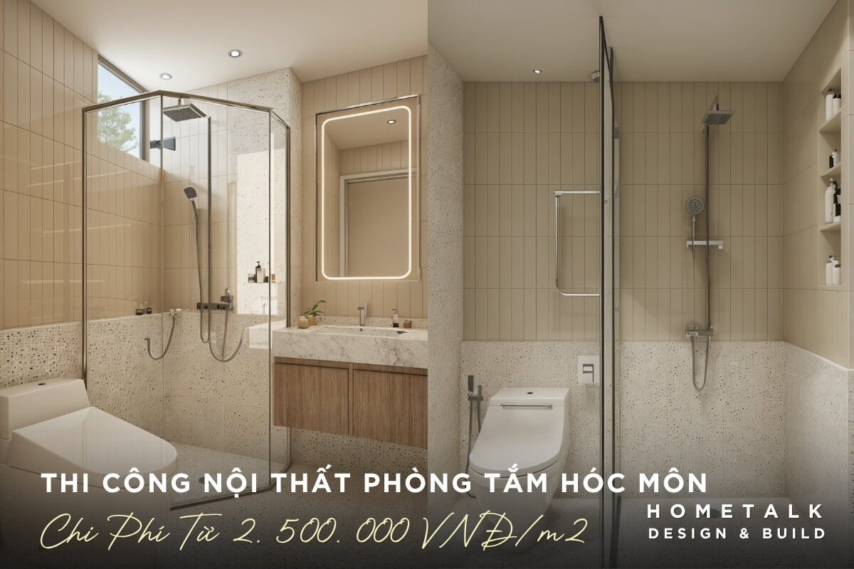 Thi cong noi that phong tam cao cap tai Hoc Mon thiet ke hien dai voi buong tam kinh gach op cao cap va anh sang diu nhe