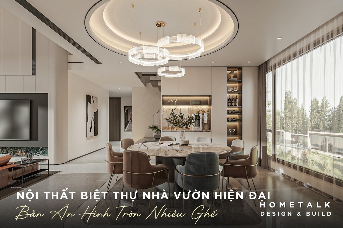 thiet ke ban an kieu tron gom nhieu ghe nam ben cua so tan dung view san vuon day an tuong