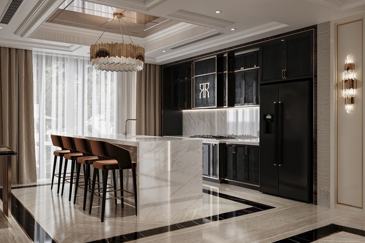 Thiết kế bếp dạng mở, nhiều ánh sáng tự nhiên, đèn chùm tạo điểm nhấn thiet ke bep dang mo, nhieu anh sang tu nhien, den chum tao diem nhan