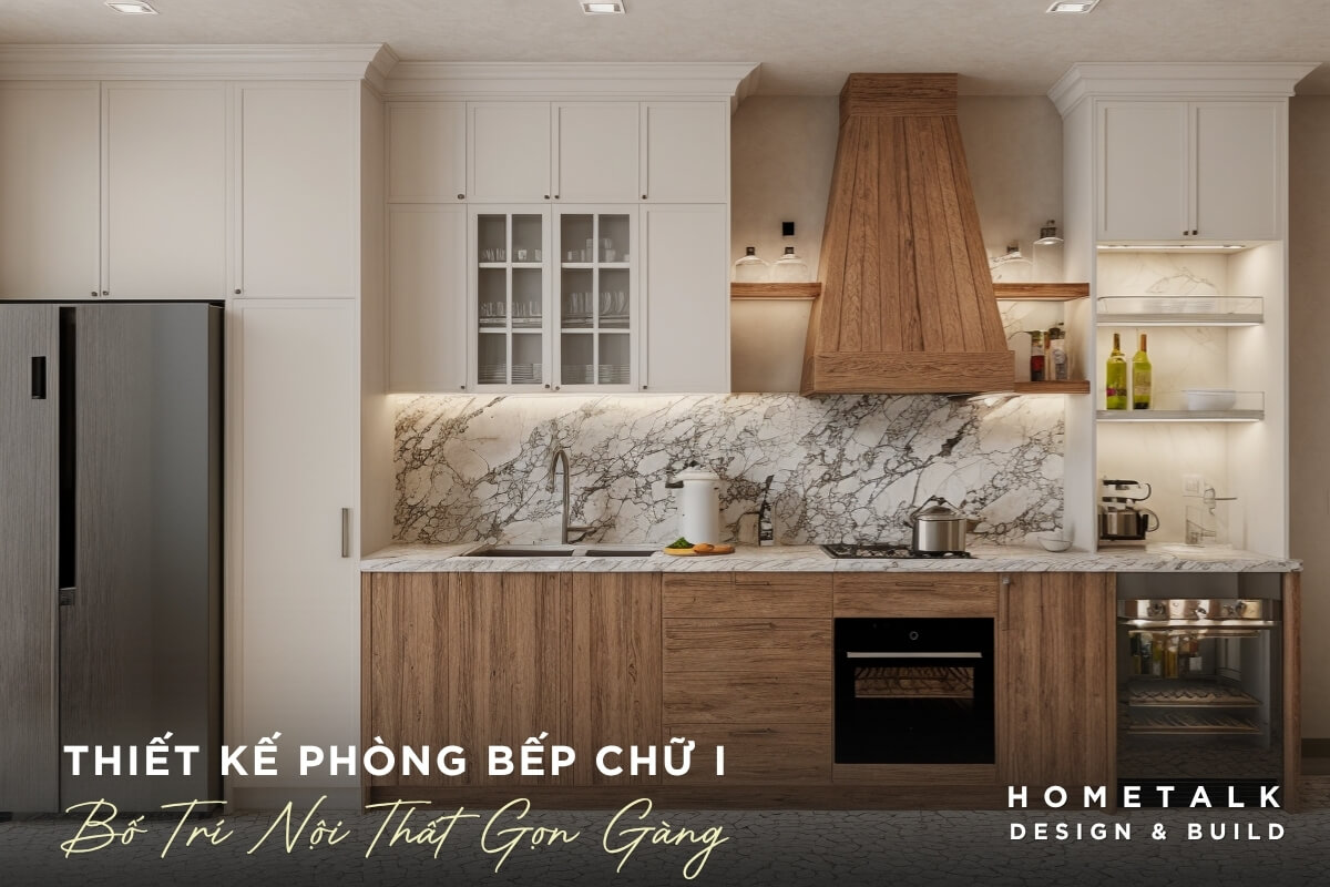 Thiết kế gian bếp chữ I gọn gàng cùng hệ tủ bếp kịch trần Thiet ke gian bep chu I gon gang cung he tu bep kich tran ket hop voi tu bep duoi giup tang khong gian luu tru do