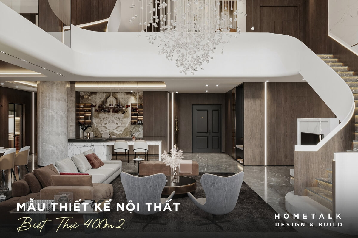 thiet ke khong gian biet thu 400m2 xa hoa tinh te voi cach phan chia khu vuc hop ly