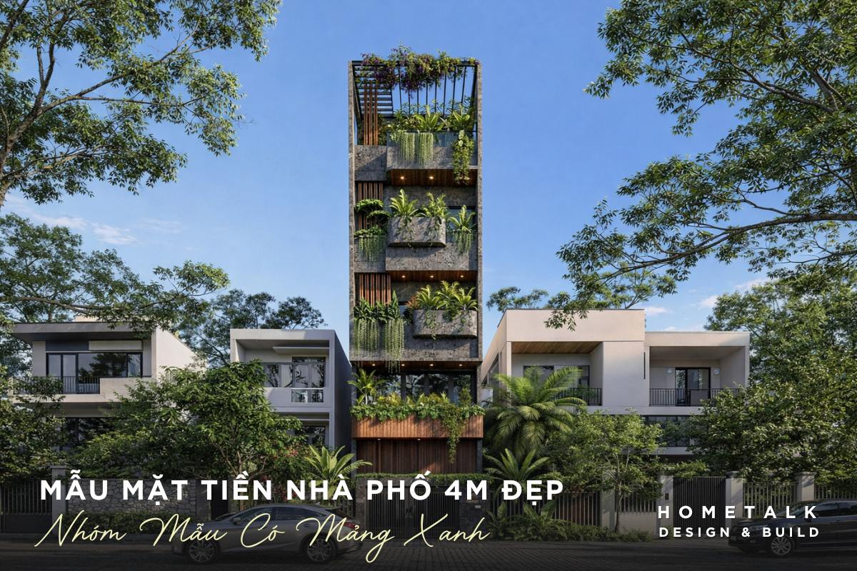 thiet ke mat tien nha pho 4m su dung he lam dung ket hop mang xanh tao khong gian thoang dang