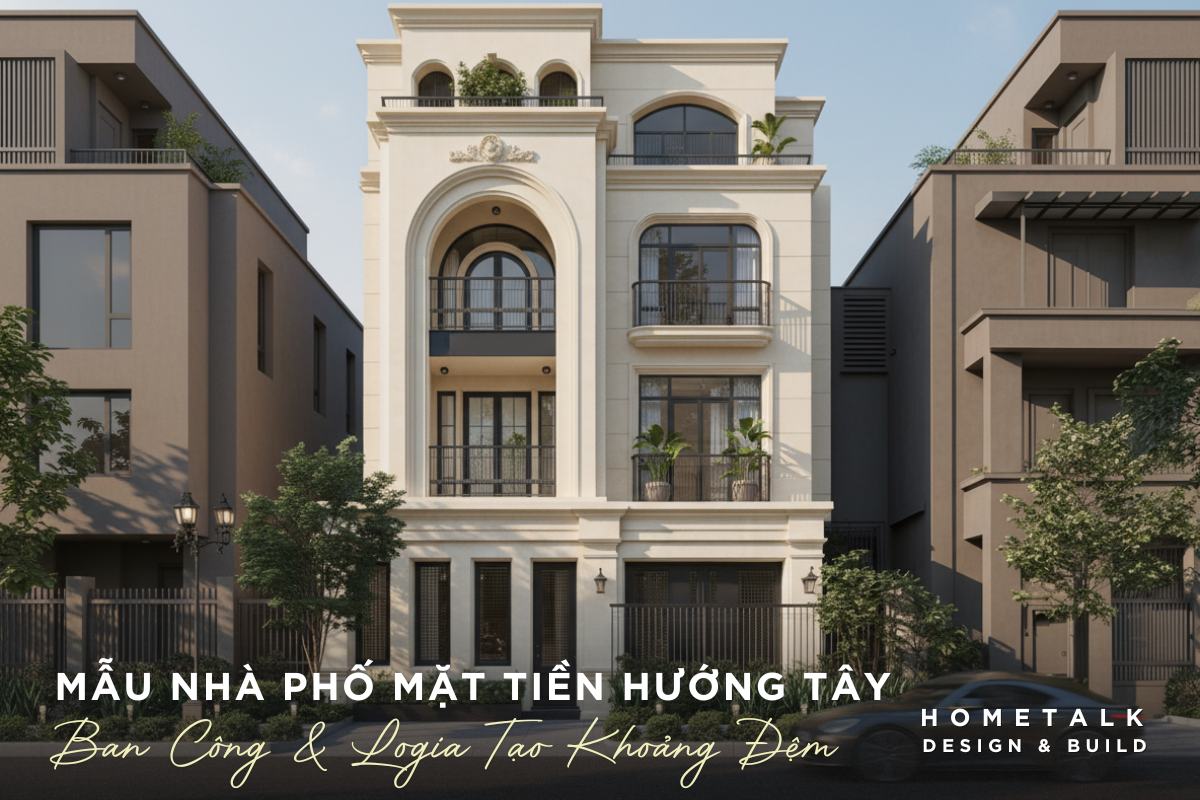 Thiết kế nhà phố có ban công, lô gia tạo khoảng đệm cho nhà mặt tiền hướng Tây thiet ke nha pho co ban cong lo gia tao khoang dem cho nha mat tien huong tay