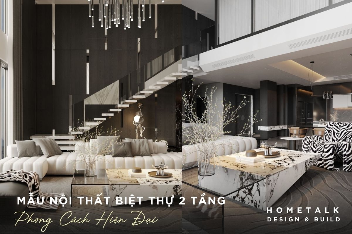thiet ke noi that biet thu 2 tang phong cach hien dai voi phong khach sang trong cau thang kinh doc dao