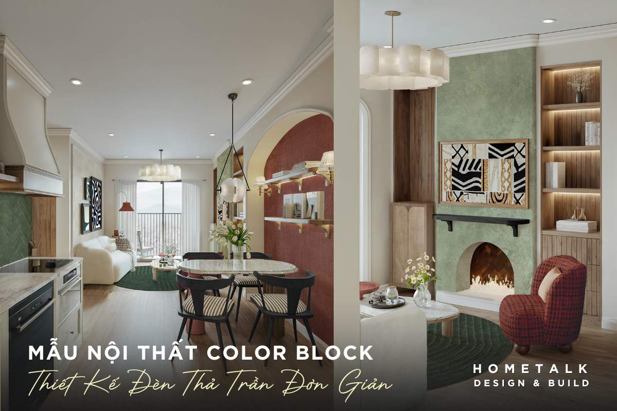 thiet ke noi that chung cu quan 5 voi mau phong khach va bep co den tha tran voi thiet ke don gian mang den anh sang tap trung cho khu vuc ban an va tao diem nhan cho khong gian