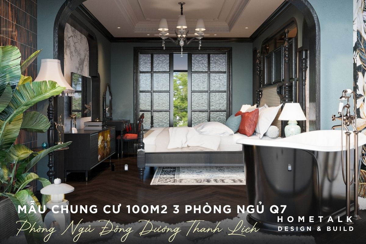 thiet ke noi that chung cu quan 7 rong 100m2 co phong ngu kieu dong duong voi gam mau trung tinh nhe nhang va thanh lich