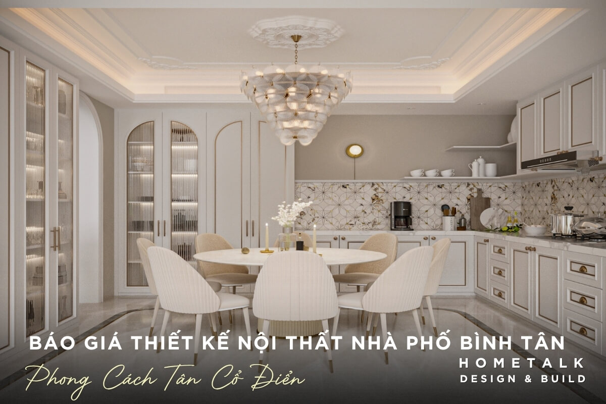 Thiet ke noi that nha pho Binh Tan phong cach tan co dien voi tong trang kem cung phao chi tinh xao