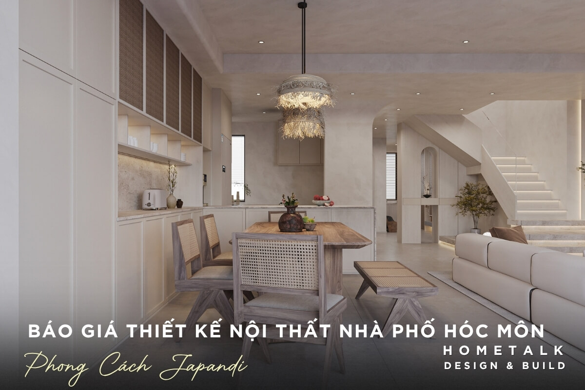 Thiet ke noi that phong cach Japandi tai Hoc Mon voi tone mau kem nhat go sang va vat lieu tu nhien