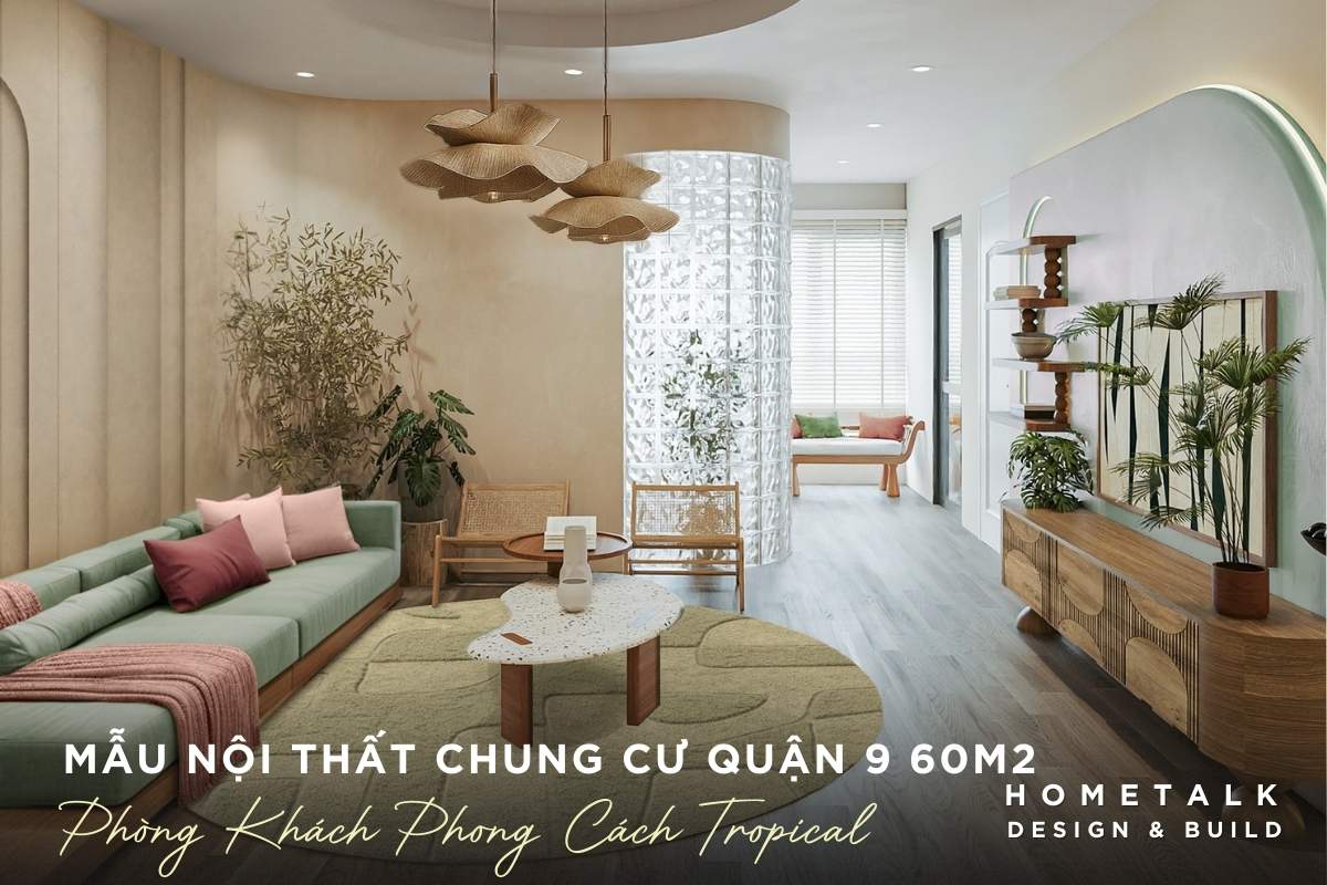 Thiết kế nội thất phòng khách Tropical cho chung cư 60m2 bố trí sofa màu xanh, cây cối đem lại cảm giác yên bình, tĩnh lặng thiet ke noi that phong khach tropical cho chung cu 60m2 bo tri sofa mau xanh cay coi dem lai cam giac yen binh tinh lang