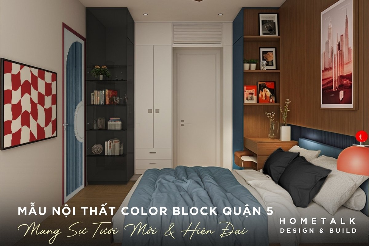 thiet ke noi that phong ngu chung cu phong cach color block quan 5 vói màu sác tuoi moi va hien dai su ket hop giua cac tong mau tuong phan