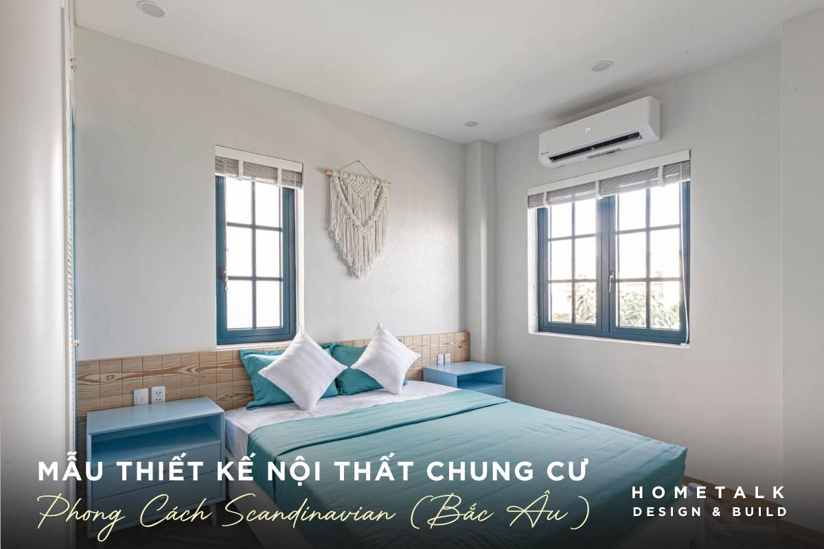 thiet ke noi that phong ngu chung cu theo phong cach scandinavian chu dao la cac tong mau dac trung tao nen mot khong gian thu gian va thoai mai