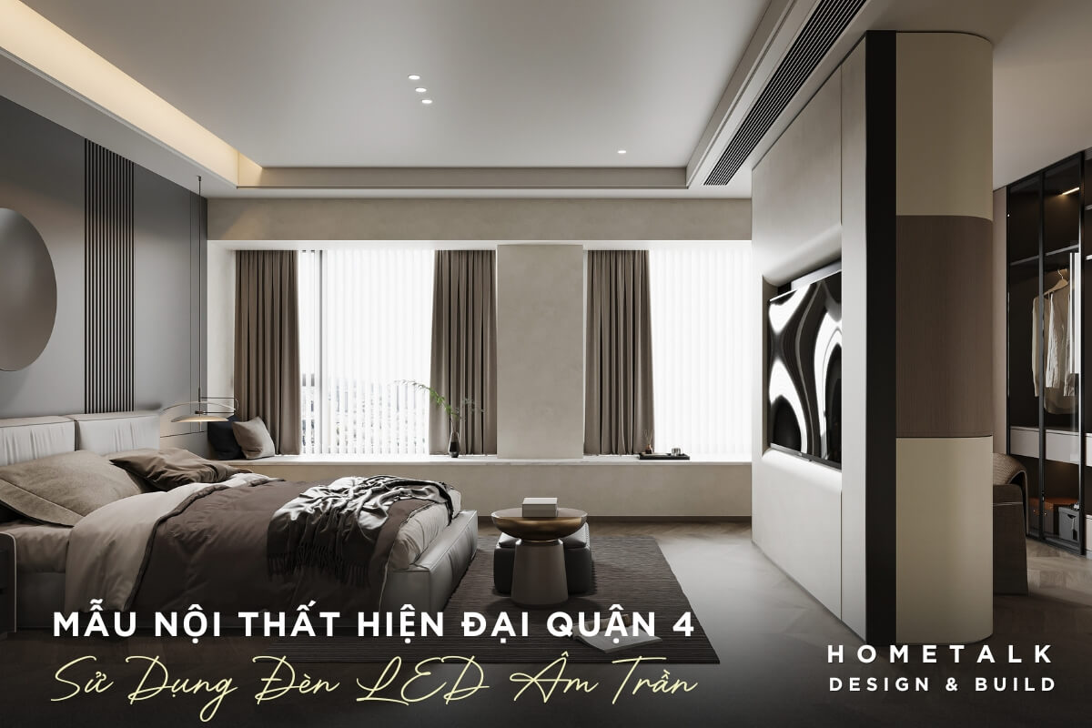 thiet ke noi that phong ngu hien dai voi giuong ngu lon va he thong den led am tran cung cap anh sang diu nhe va hien dai cho can phong tao su sang trong am cung va tien nghi