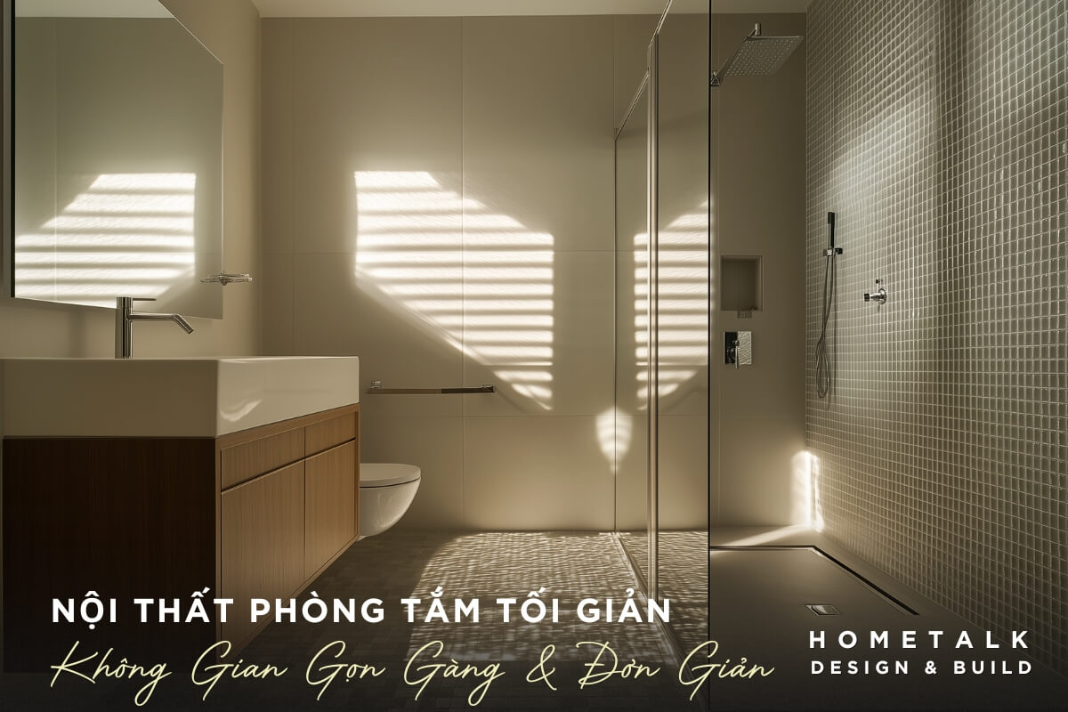 thiet ke noi that phong tam theo phong cach toi gian su dung cac vat lieu va mau sac trung tinh, tao nen mot khu vuc thu gian va ve sinh ly tuong