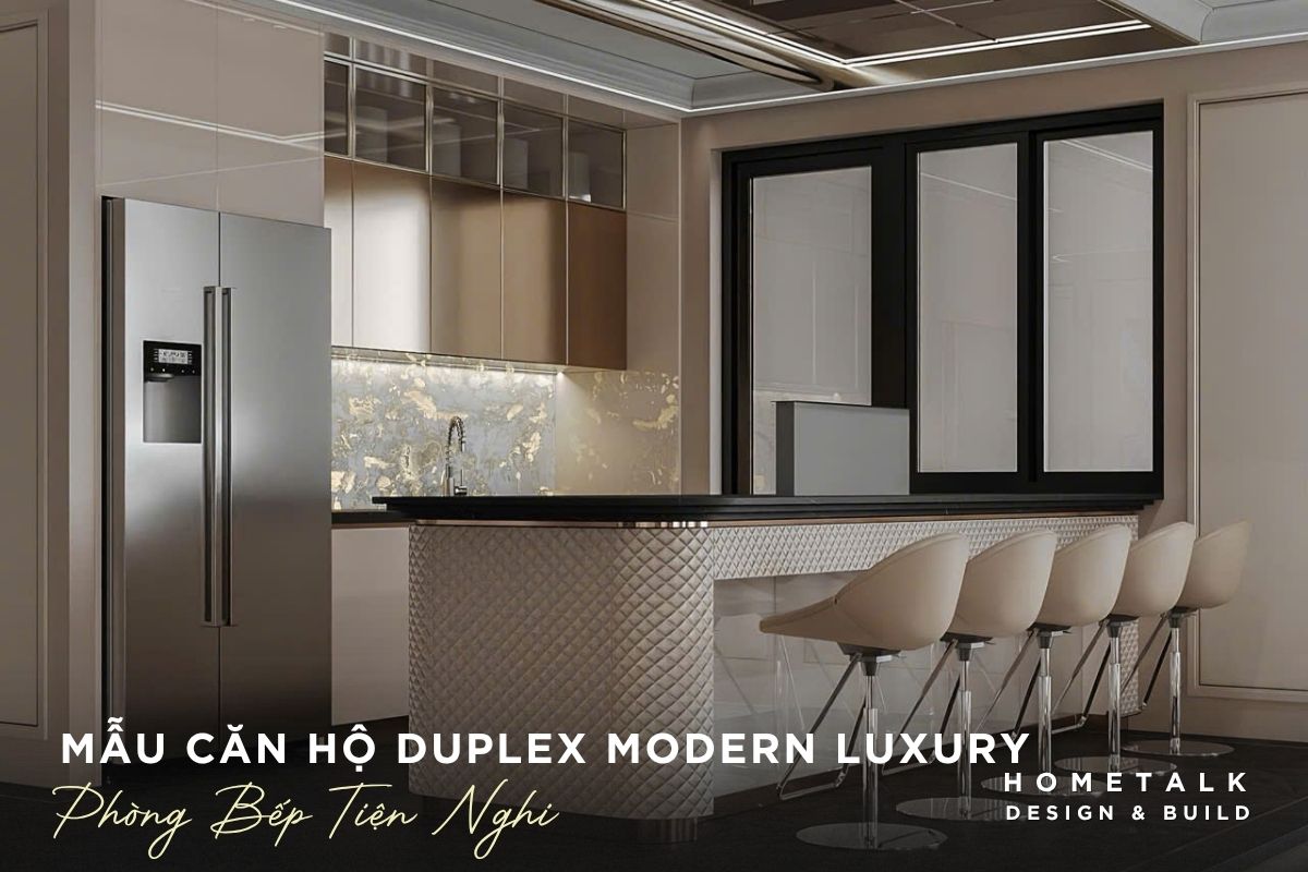 thiet ke phong bep modern luxury gon gang voi be mat da tu phang va anh sang am