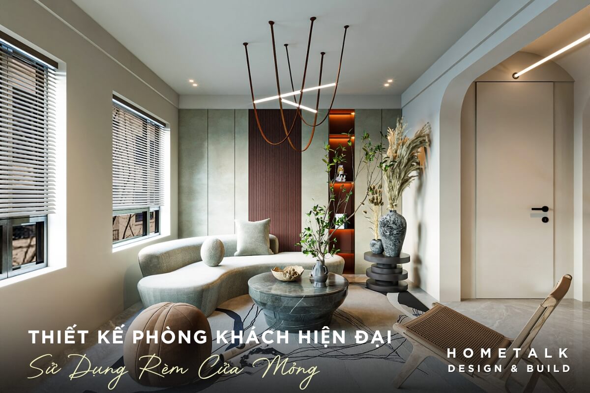 Thiet ke phong khach hien dai voi 2 cua so hai cua so lon cung rem cua cho phep anh sang tu nhien tran vao, lam bung sang can phong va tao cam giac thoang dang