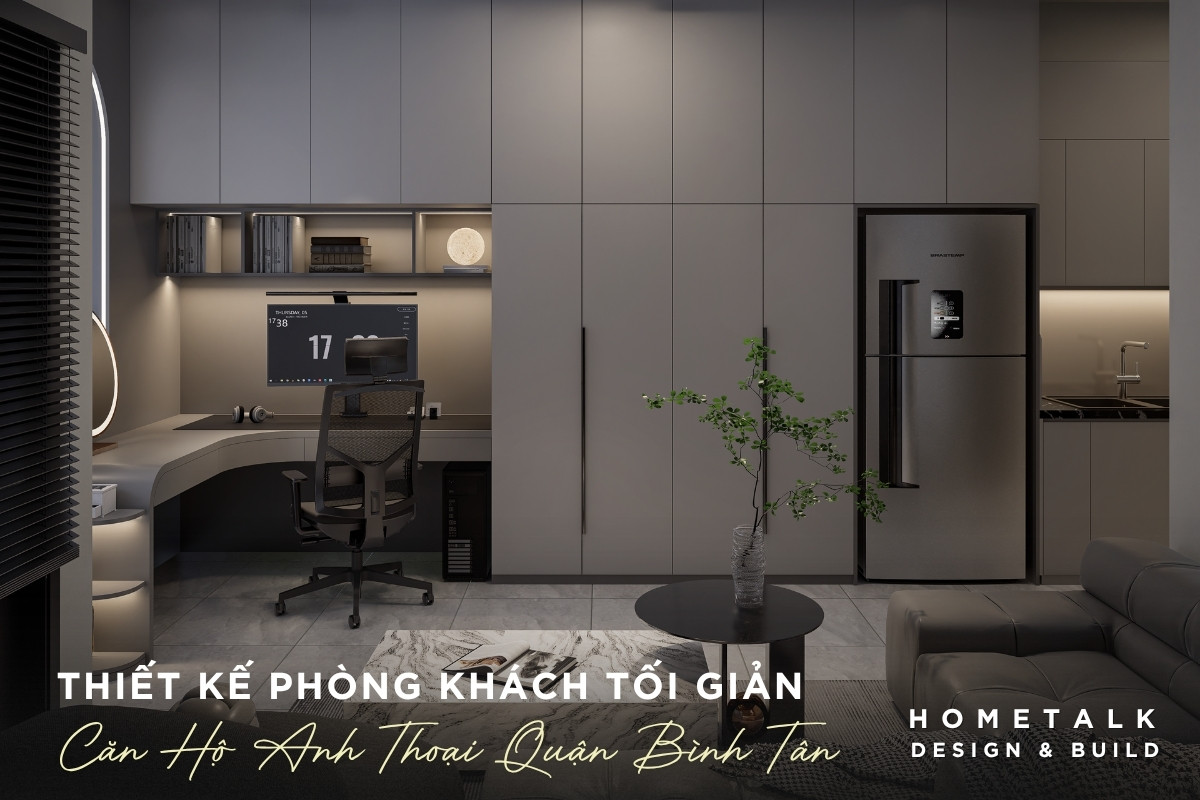 Thiết kế phòng khách tối giản kết hợp không gian làm việc và khu vực sinh hoạt chung của căn hộ anh Thoại tại Bình Tân Thiet ke phong khach toi gian ket hop hai hoa giua khong gian lam viec va khu vuc sinh hoat chung cua can ho anh Thoai tai Binh Tan