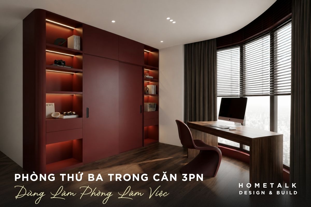 thiet ke phong lam viec trong can ho 3pn the opus one can co vi tri ban va ke sach hop ly