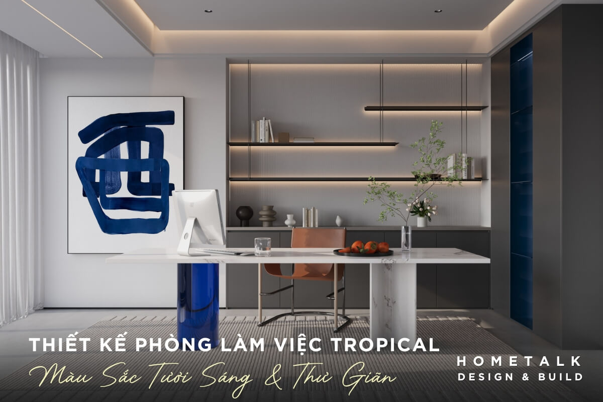 Thiết kế phòng làm việc Tropical với màu sắc tươi sáng và tranh nghệ thuật trừu tượng Thiet ke phong lam viec Tropical voi mau sac tuoi sang va tranh nghe thuat truu tuong, tao khong gian thu gian, hien dai va tinh te cho can ho quan 9