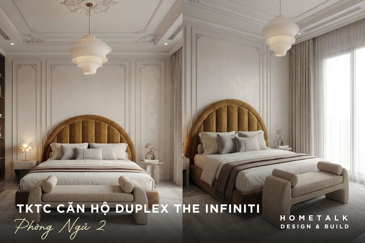 Thiết kế phòng ngủ 2 trang nhã với phào chỉ, đèn chùm thiet ke phong ngu 2 trang nha voi phao chi den chum