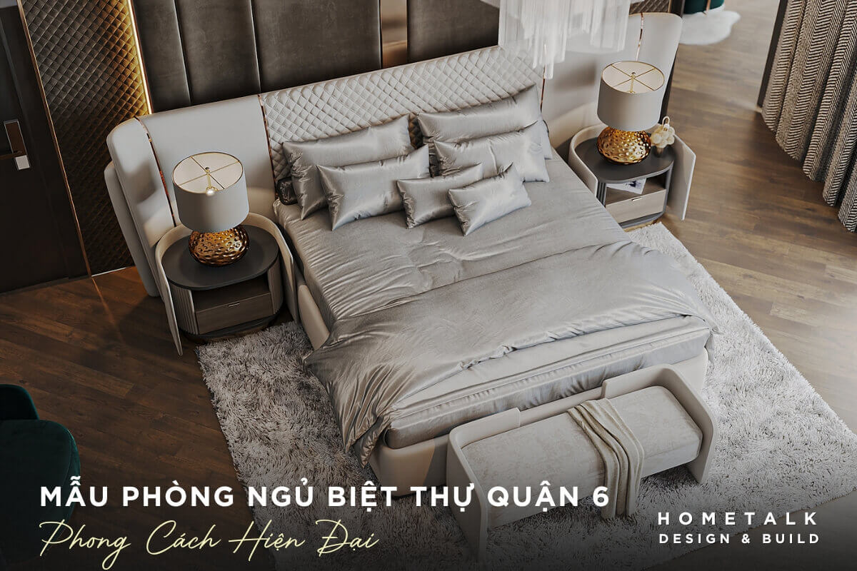 thiet ke phong ngu biet thu quan 6 hien dai voi gam mau mau be xam va op dau giuong da tao diem nhan sang trong