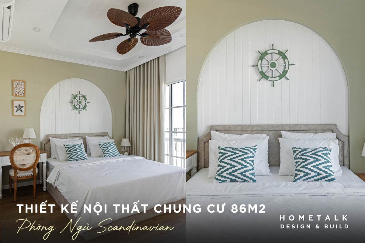 thiet ke phong ngu chung cu 86m2 dam chat phong cach bac au voi giuong lon mau trang