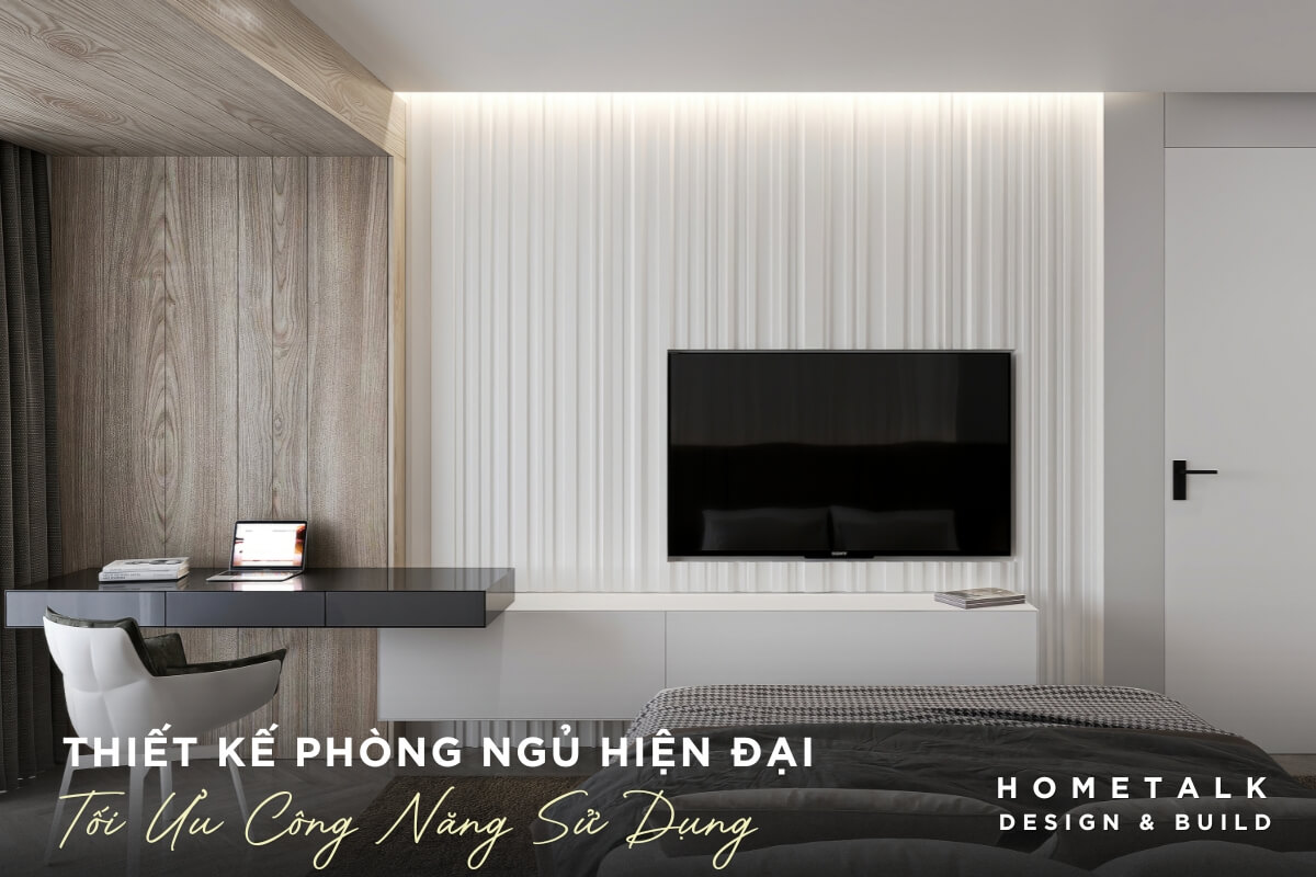 Thiết kế phòng ngủ hiện đại tối ưu công năng với bàn làm việc treo tường được bố trí gọn gàng Thiet ke phong ngu hien dai toi uu cong nang voi ban lam viec treo tuong duoc bo tri gon gang va giuong ngu lon tao nen mot khong gian song ly tuong