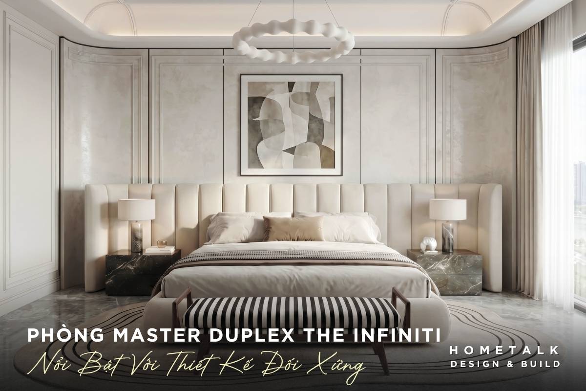 thiet ke phong ngu master duplex the infiniti voi he vach dau giuong bo cong va tong mau am