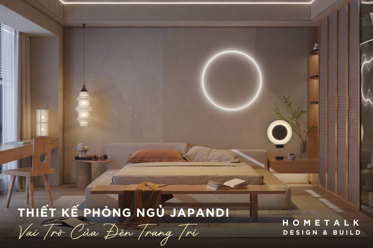 Thiết kế phòng ngủ master với vòng tròn đèn LED neon, đèn thả trần giấy, đèn bàn tròn tạo không gian bình yên, hiện đại Thiet ke phong ngu master voi vong tron den LED neon, den tha tran giay, den ban tron tao khong gian binh yen, hien dai va day nghe thuat