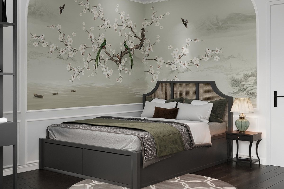 Thiết kế phòng ngủ phong cách Đông Dương nhẹ nhàng, ấm cúng với tông màu trắng và xanh pastel, tô điểm bằng họa tiết hoa cỏ và chim thú thiet ke phong ngu phong cach dong duong nhe nhang am cung voi tong mau trang va xanh pastel to diem bang hoa tiet hoa co va chim thu