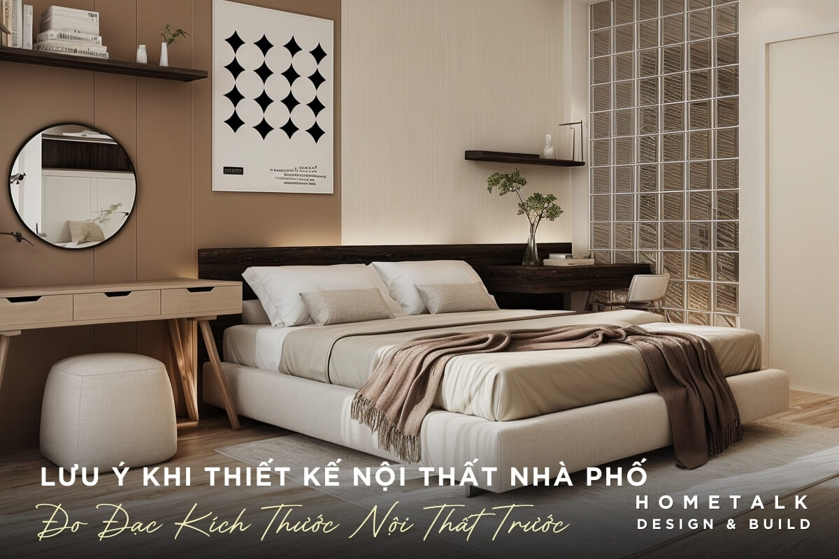 Thiet ke phong ngu toi gian, tien nghi voi giuong ngu lon va ban trang diem nho duoc lua chon va sap xep hop ly