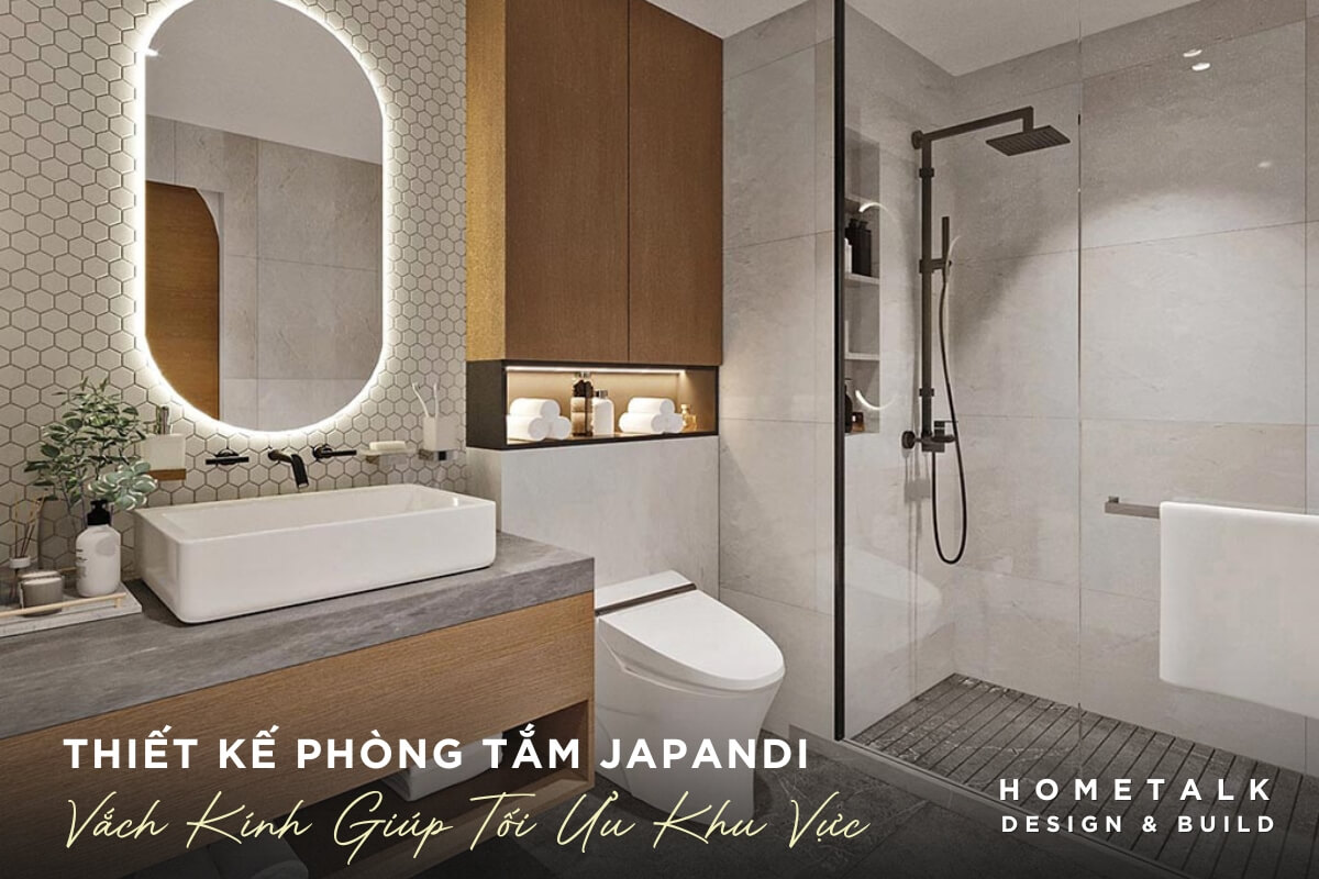 Thiết kế phòng tắm Japandi với khu vực tắm đứng được ngăn cách bằng vách kính giúp tối ưu khu vực Thiet ke phong tam Japandi voi khu vuc tam dung duoc ngan cach bang vach kinh giup toi uu khu vuc va tien nghi cho can ho 70m2