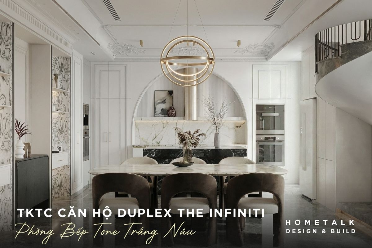 Thiết kế thi công nội thất phòng bếp căn hộ Duplex The Infiniti thiet ke thi cong noi that phong bep can ho duplex the infiniti tone trang nau don gian nhung sang trong