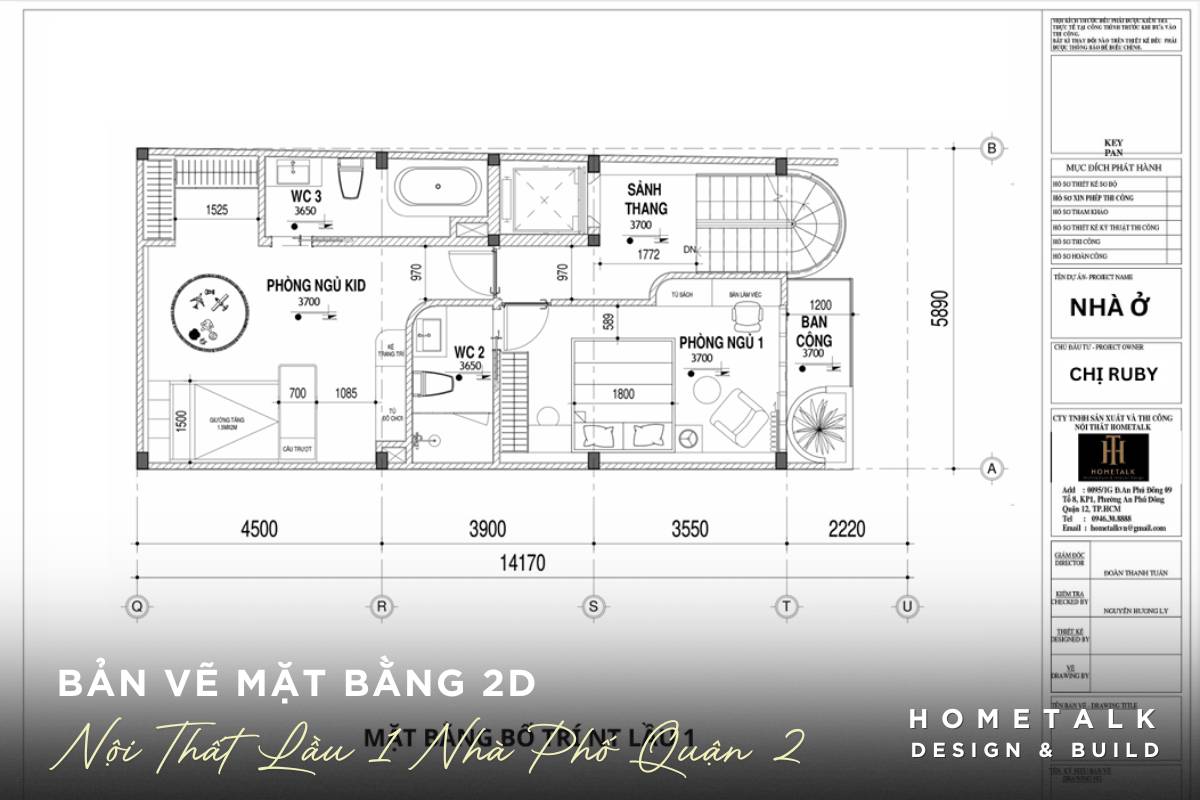 thuc hien ban ve 2d mat bang bo tri noi that lau 1 cho nha pho