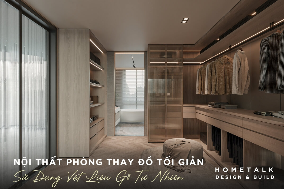 Trung tam cua phong thay do la he tu quan ao lon bang go sang mau voi cac duong van tu nhien, mang lai ve am cung va sang trong