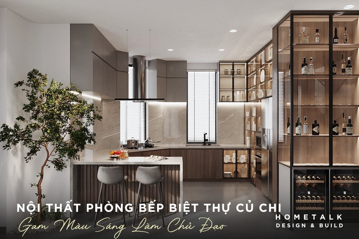 tu bep duoc thiet ke hien dai trang bi day du cung gam mau sang chu dao lam tang su sang trong cua phong bep biet thu