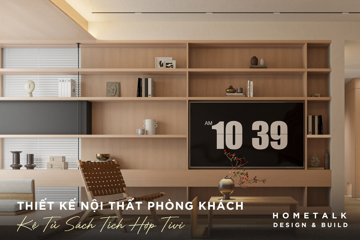 Tủ TV thông minh tích hợp với kệ sách trang trí nội thất chung cư trong phòng khách Tu TV thong minh tich hop voi ke sach trang tri noi that chung cu trong phong khach