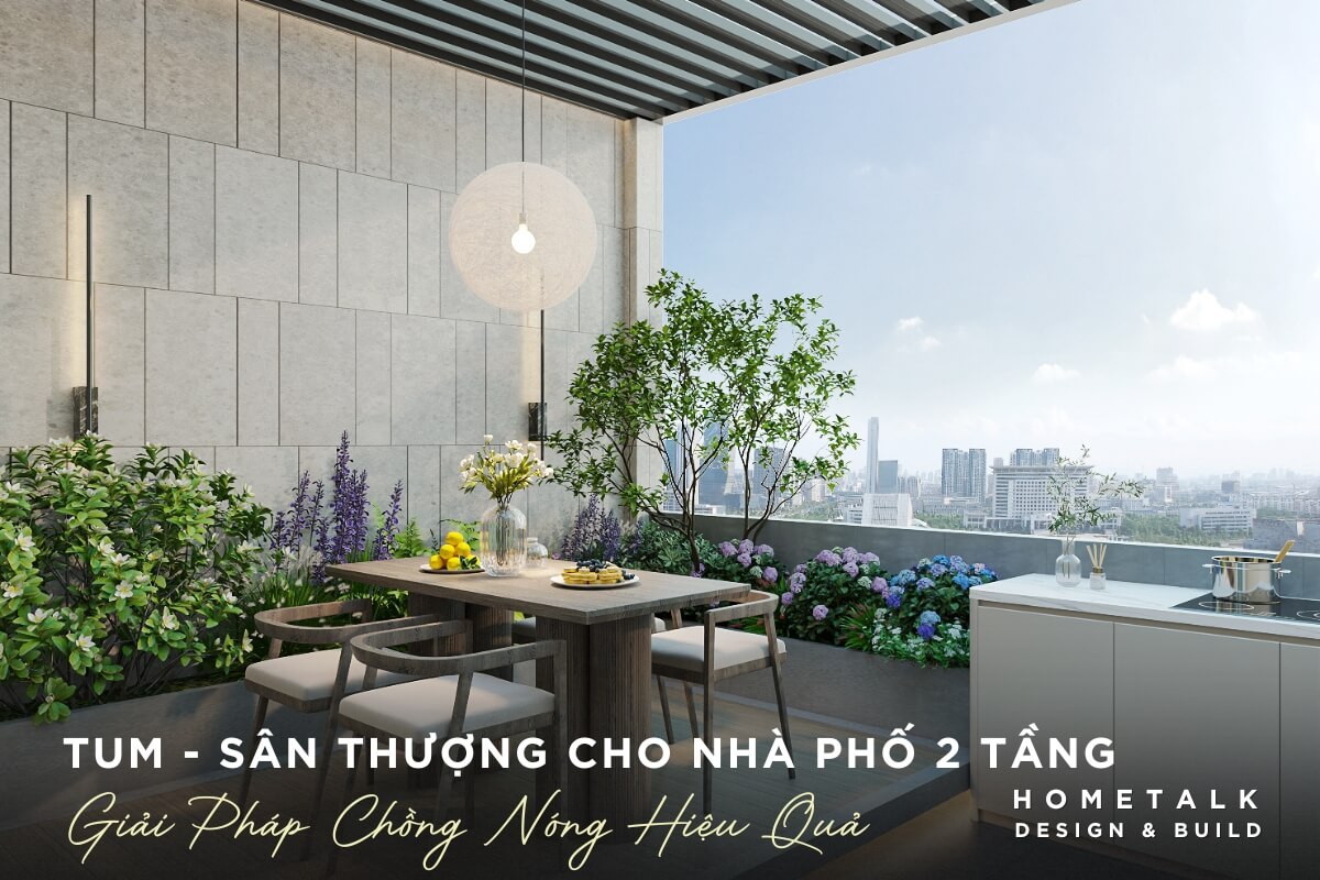 Mẫu nhà phố 2 tầng 6 tum hoac san thuong giup nha pho 2 tang giam nong, tang tien ich neu ngan sach cho phep