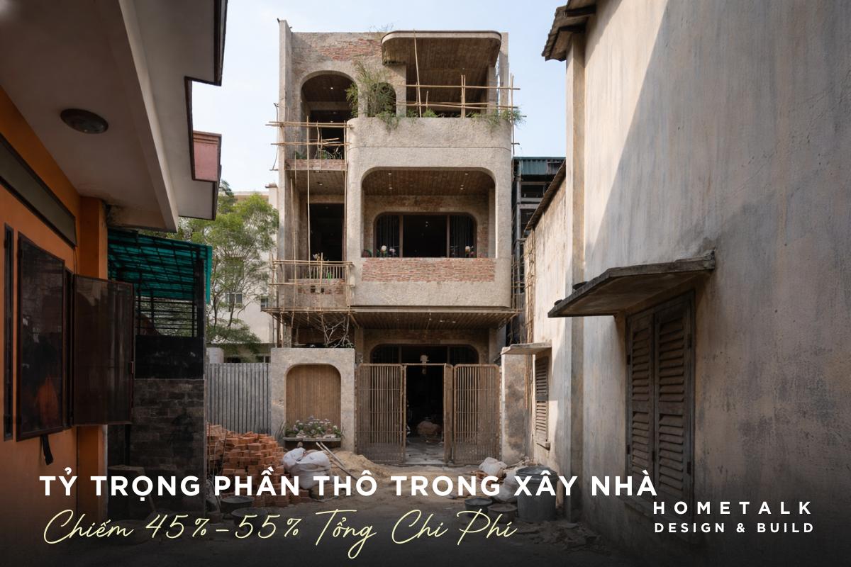 ty trong phan tho trong xay nha thuong chiem khoang 45 - 55% tong chi phi cong trinh